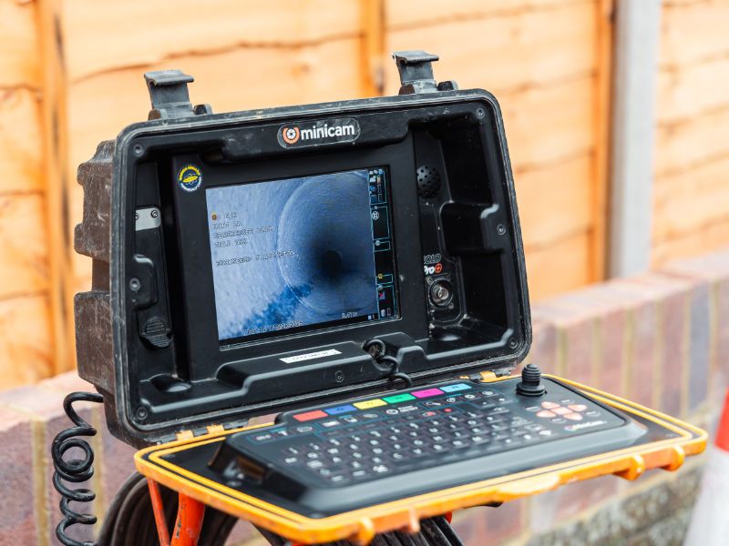 CCTV drain surveying equipment in use on-site