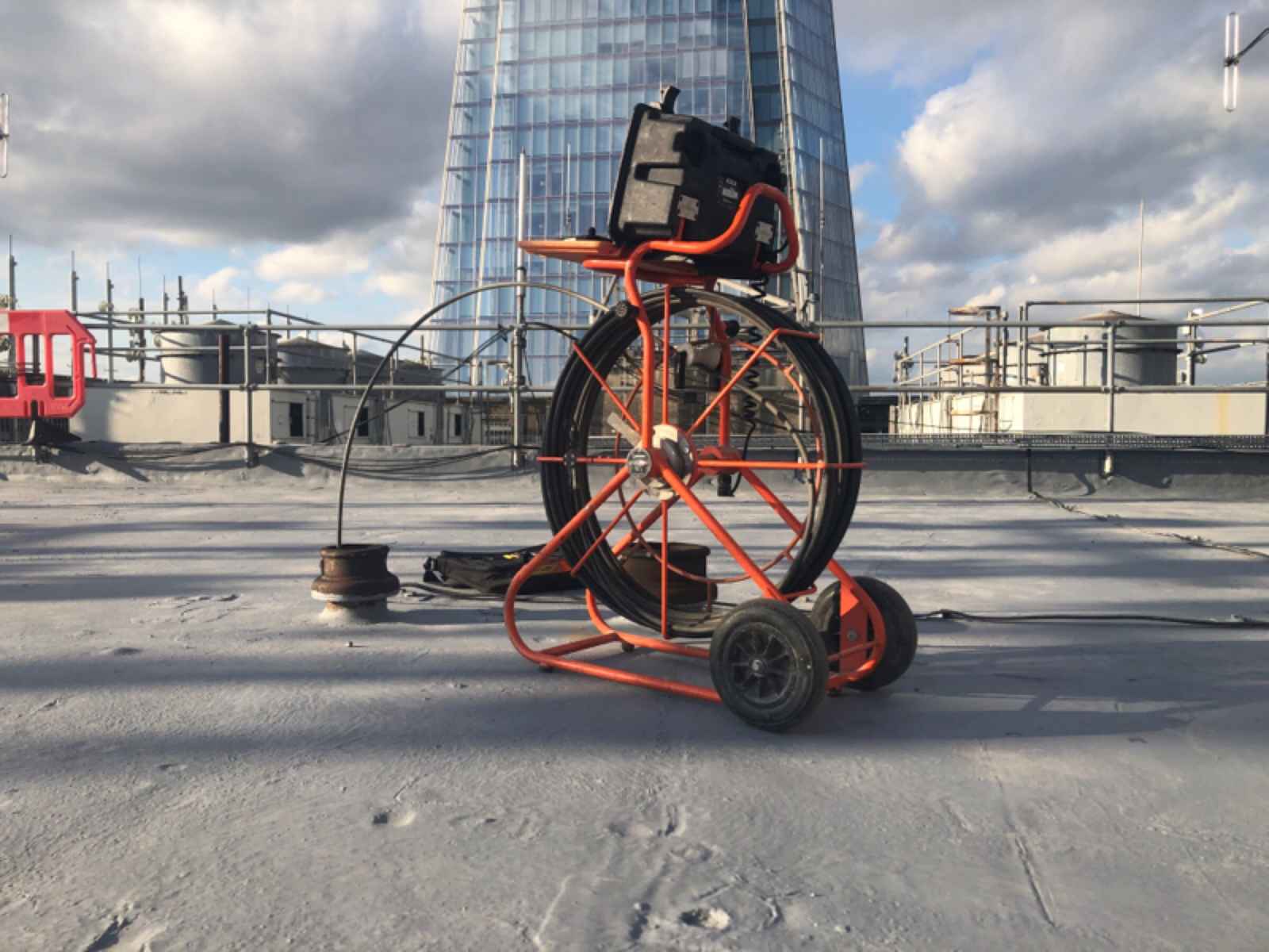 Close-up of advanced CCTV drain survey equipment used for inspections.
