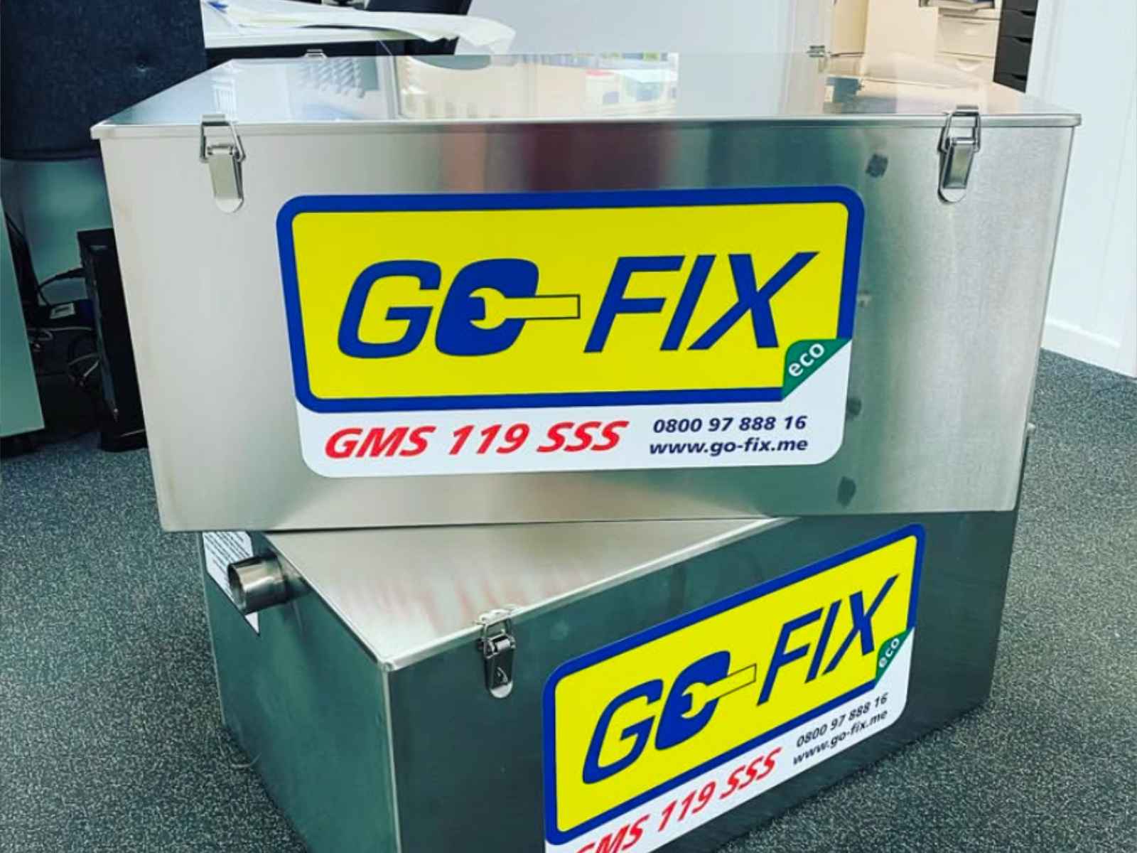 Commercial grease separator filtering fat, oil, and grease.